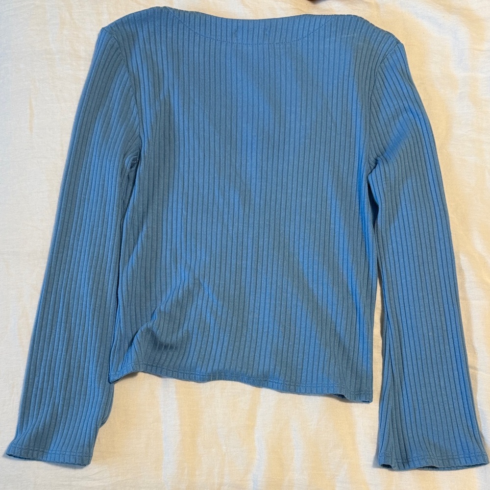 Reformation Blue Ribbed Button-Up Top - Picture 4 of 4